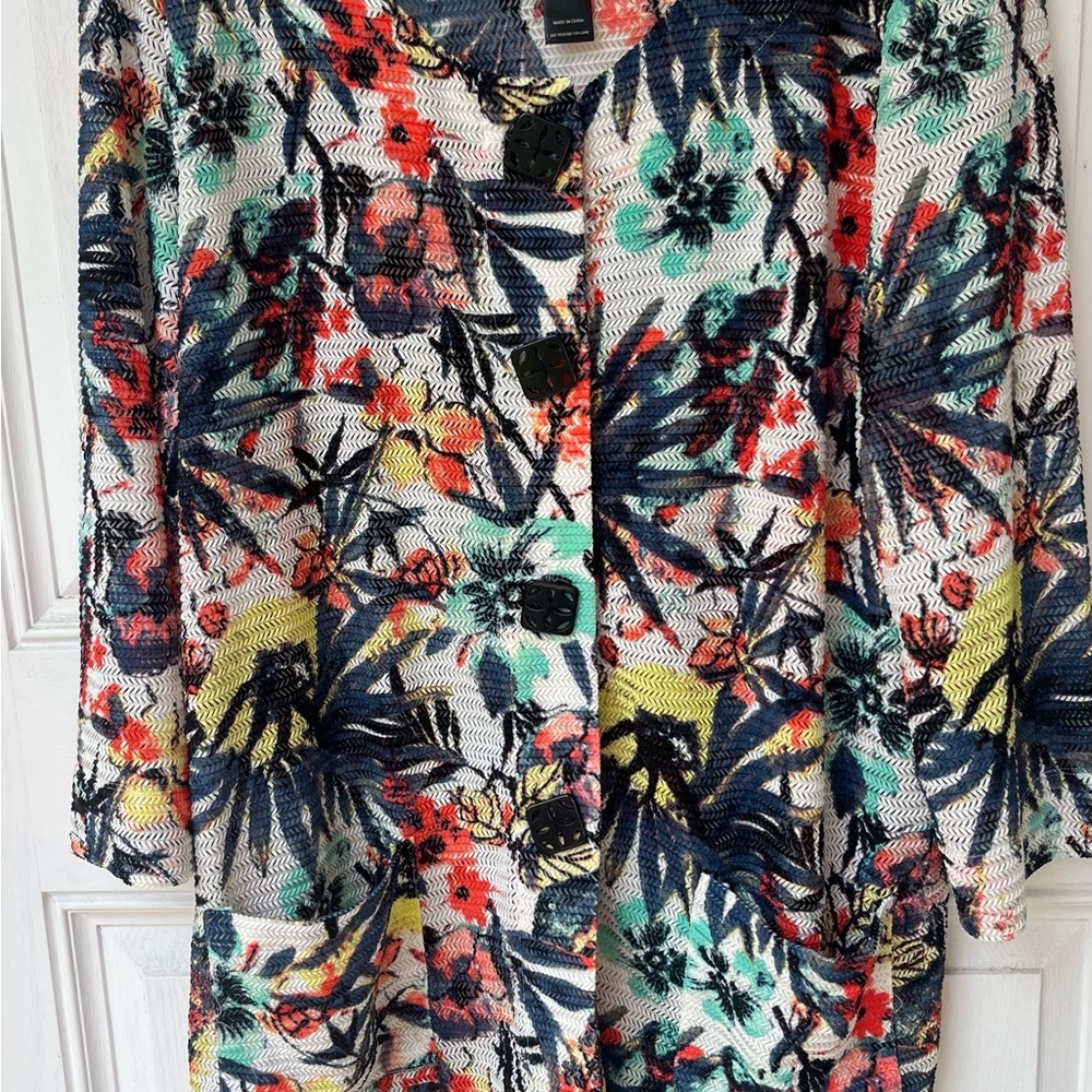 Ali Miles Red and Yellow Cardigan with Tropical Flair